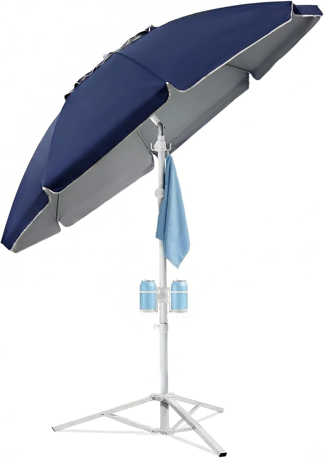 PASAMIC 7ft Portable Umbrella with Stand, UPF 50+ Sports Sun Shade Umbrella with Carry Bag, Hook & Cup Holders, Adjustable Instant Sun Protection for Sports, Beach, Fishing, Navy Blue
