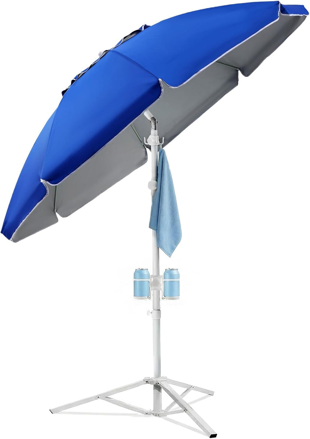 PASAMIC 7ft Portable Umbrella with Stand, UPF 50+ Sports Sun Shade Umbrella with Carry Bag, Hook & Cup Holders, Adjustable Instant Sun Protection for Sports, Beach, Fishing, Royal Blue