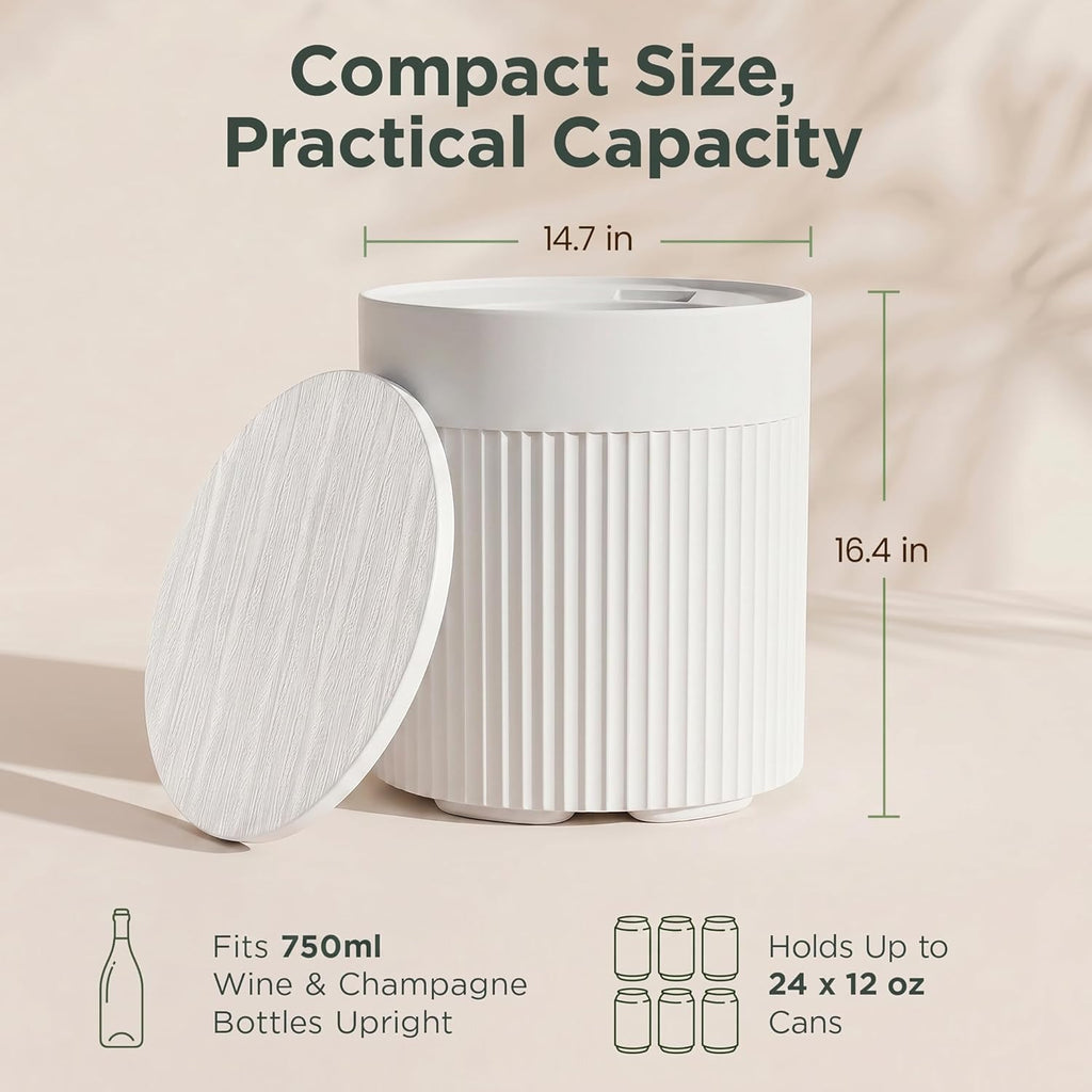 PASAMIC Outdoor Cooler Side Table, 3-in-1 Patio Ice Cooler Table with Storage, HDPE Outdoor Table with Drain Plug, Holds 24 Cans & Fits Wine Bottles, Poolside Deck Backyard (White)