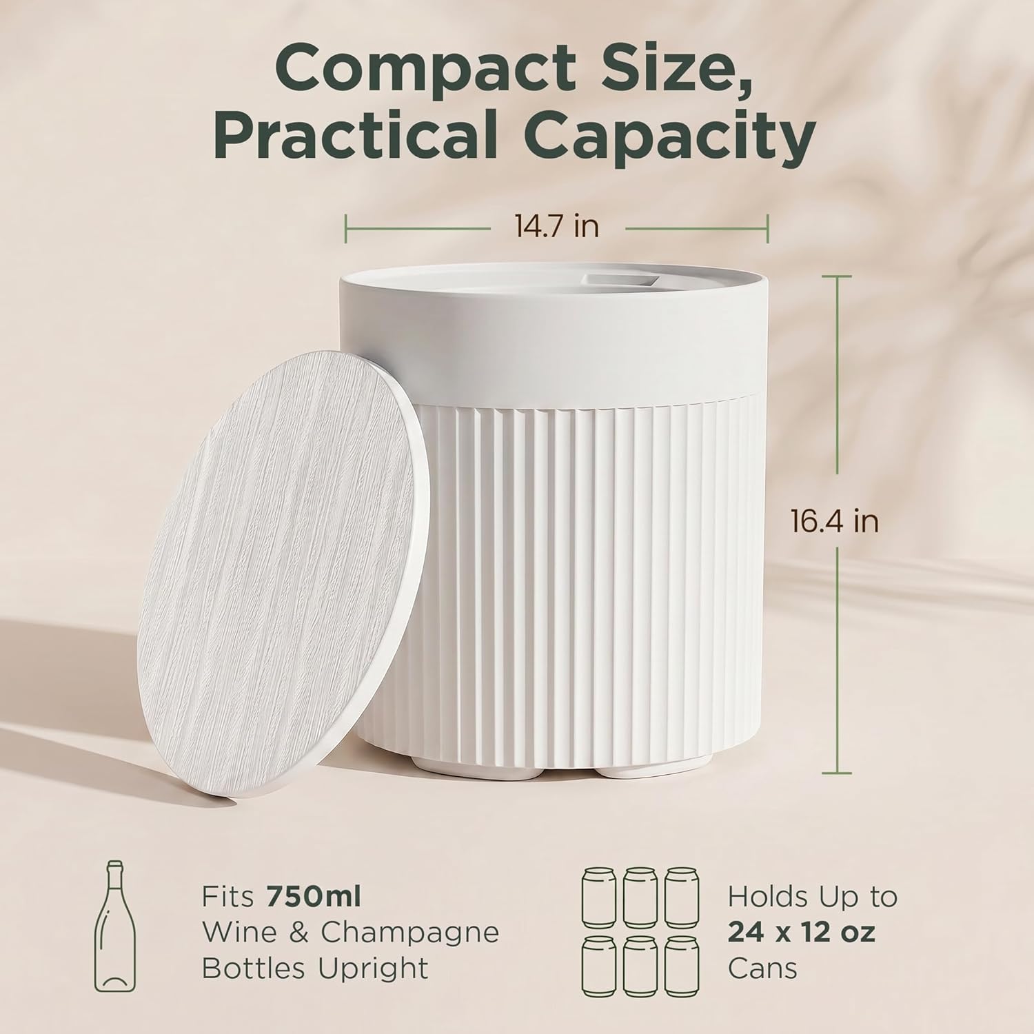 PASAMIC Outdoor Cooler Side Table, 3-in-1 Patio Ice Cooler Table with Storage, HDPE Outdoor Table with Drain Plug, Holds 24 Cans & Fits Wine Bottles, Poolside Deck Backyard (White)