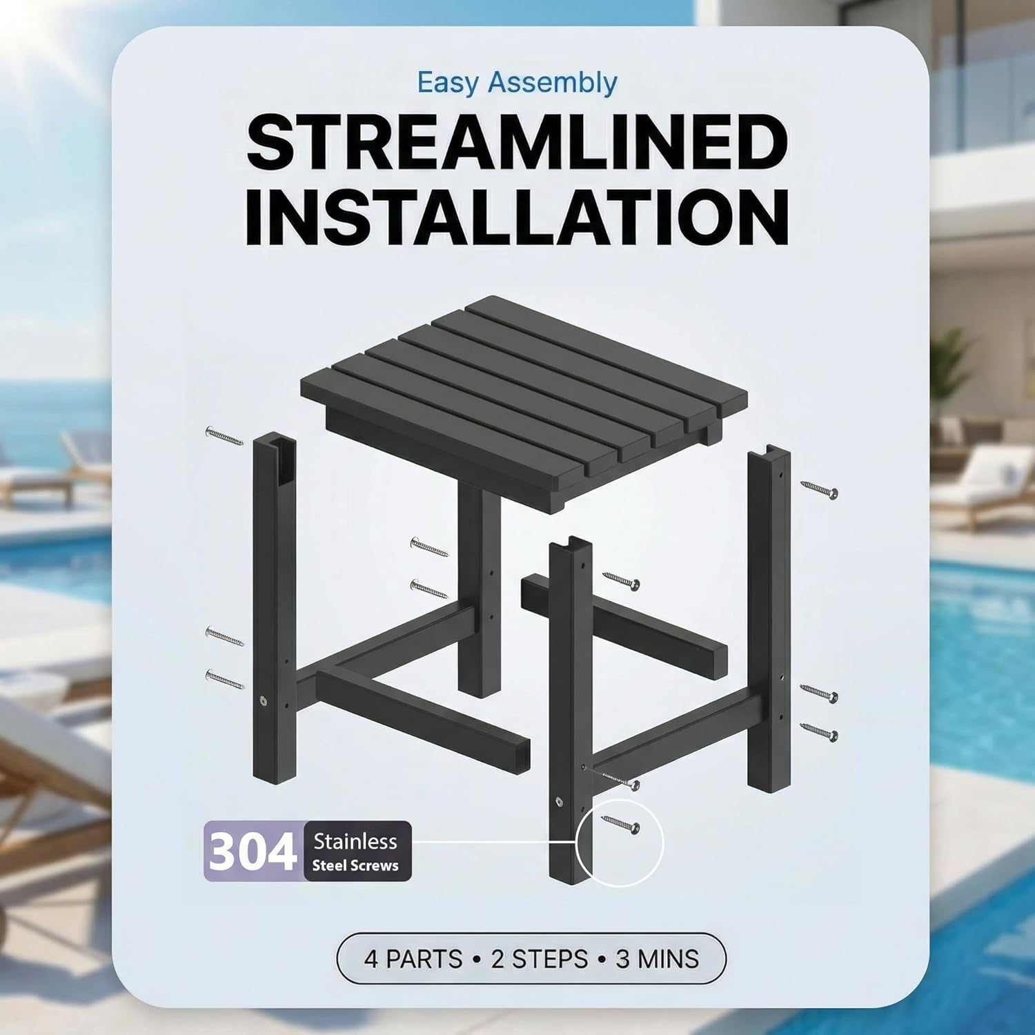PASAMIC Adirondack Square Outdoor Side Table, HDPE Small Outdoor Table, Patio End Table for Patio, Pool, Backyard, Weather-Resistant, Easy Maintenance (Jet Black)