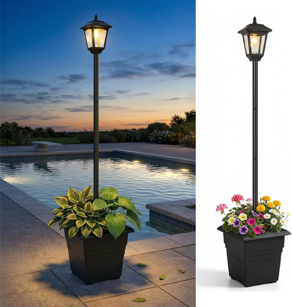PASAMIC 72" Solar Lamp Post with Planter, Waterproof Solar Outdoor Light for Backyard, Garden & Patio, Outdoor Post Light for Pathway, Driveway, Yard & Front Yard Decor