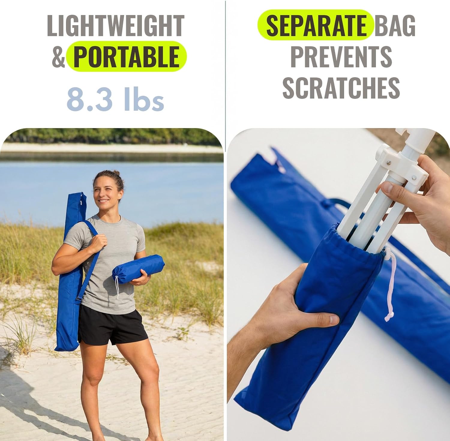 PASAMIC 7ft Portable Umbrella with Stand, UPF 50+ Sports Sun Shade Umbrella with Carry Bag, Hook & Cup Holders, Adjustable Instant Sun Protection for Sports, Beach, Fishing, Royal Blue