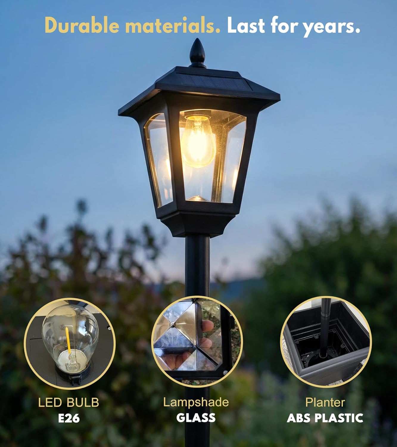 PASAMIC 72" Solar Lamp Post with Planter, Waterproof Solar Outdoor Light for Backyard, Garden & Patio, Outdoor Post Light for Pathway, Driveway, Yard & Front Yard Decor