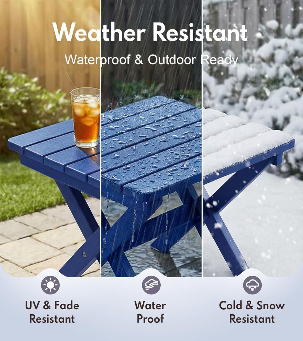 PASAMIC Folding Outdoor Side Table, Small Outdoor Table, Portable, No Assembly, Weather-Resistant HDPE End Table for Camping, RV, Poolside, Garden (Navy)