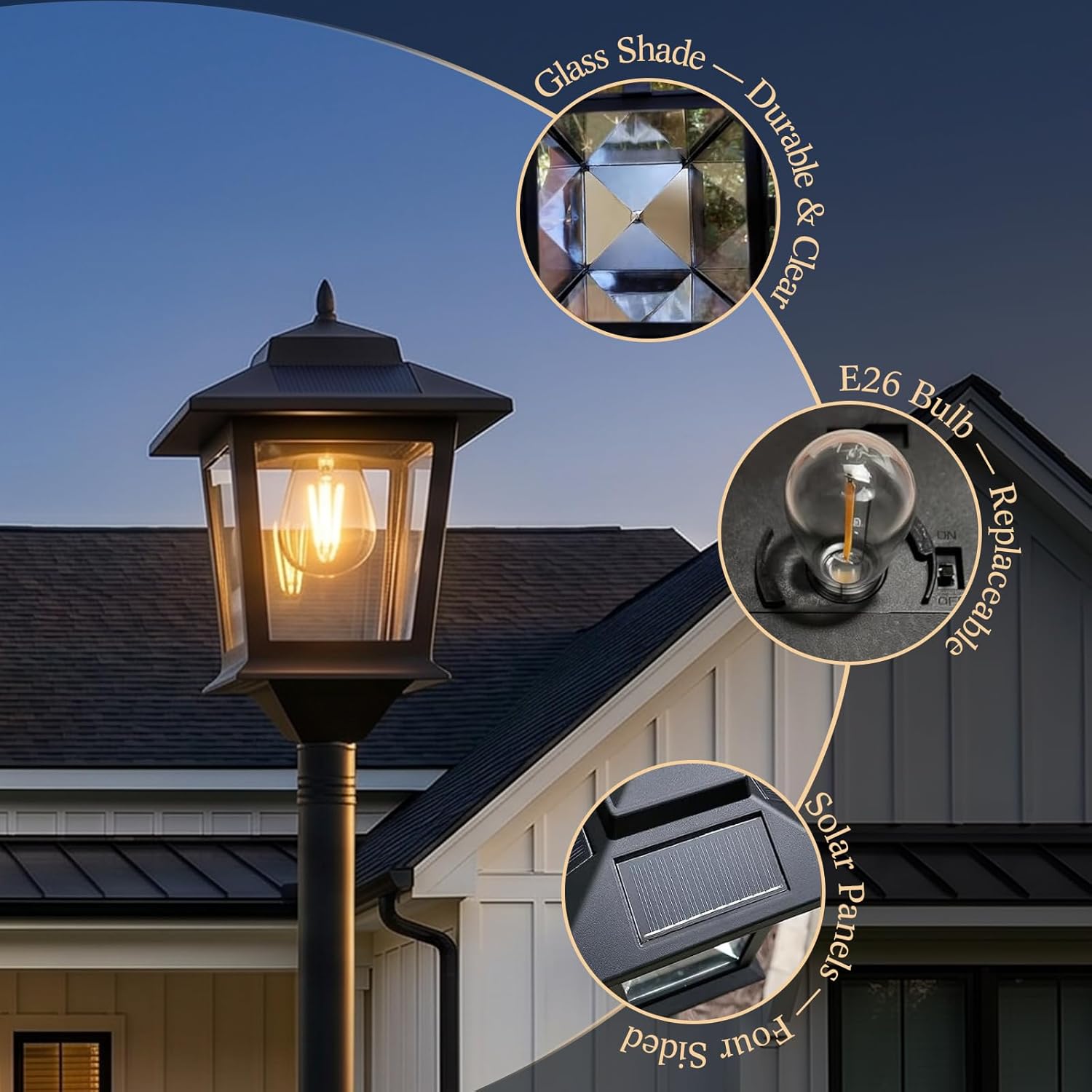 PASAMIC Outdoor Solar Post Lights, 2-Pack 63" Dusk to Dawn Solar Lamp Posts, Waterproof Floor Lamps, Warm White Pole Lights for Patio with Replaceable Bulb