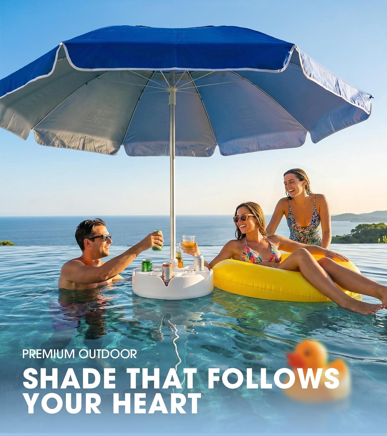 PASAMIC 7FT Floating Table Umbrella with Base & Cup Holder, Portable Pool Umbrella for Inside of Pool, Floating Poolside Shade Include Easy Carry Bag for Swimming Area, Beach, Lake House, Navy