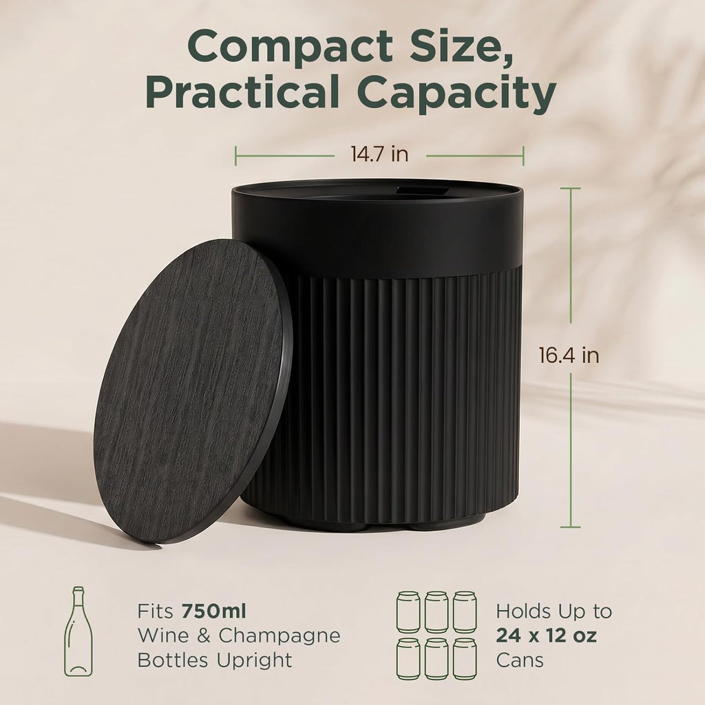 PASAMIC Outdoor Cooler Side Table, 3-in-1 Patio Ice Cooler Table with Storage, HDPE Outdoor Table with Drain Plug, Holds 24 Cans & Fits Wine Bottles, Poolside Deck Backyard (Black)