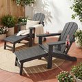PASAMIC Folding Adirondack Chairs Set of 2 with Retractable Ottoman, 5-Position Adjustable Backrest, HDPE All-Weather Fire Pit Chairs with 2 Hidden Cup Holders, Wood-Look Outdoor Chairs, Grey