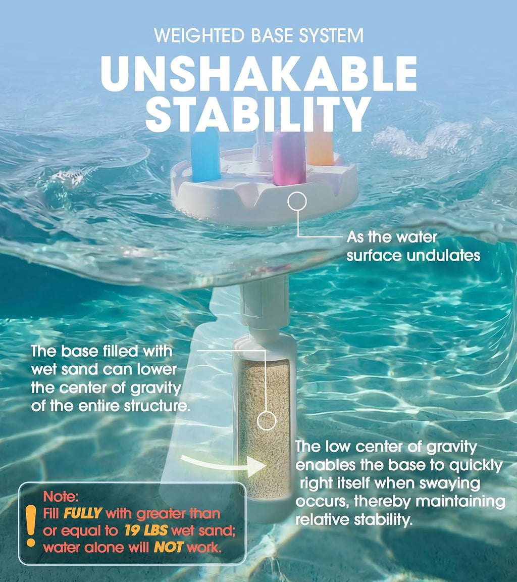 PASAMIC 7FT Floating Table Umbrella with Base & Cup Holder, Portable Pool Umbrella for Inside of Pool, Floating Poolside Shade Include Easy Carry Bag for Swimming Area, Beach, Lake House, Navy