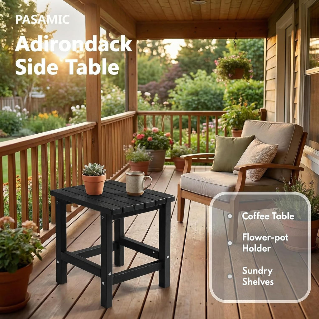 PASAMIC Adirondack Square Outdoor Side Table, HDPE Small Outdoor Table, Patio End Table for Patio, Pool, Backyard, Weather-Resistant, Easy Maintenance (Jet Black)