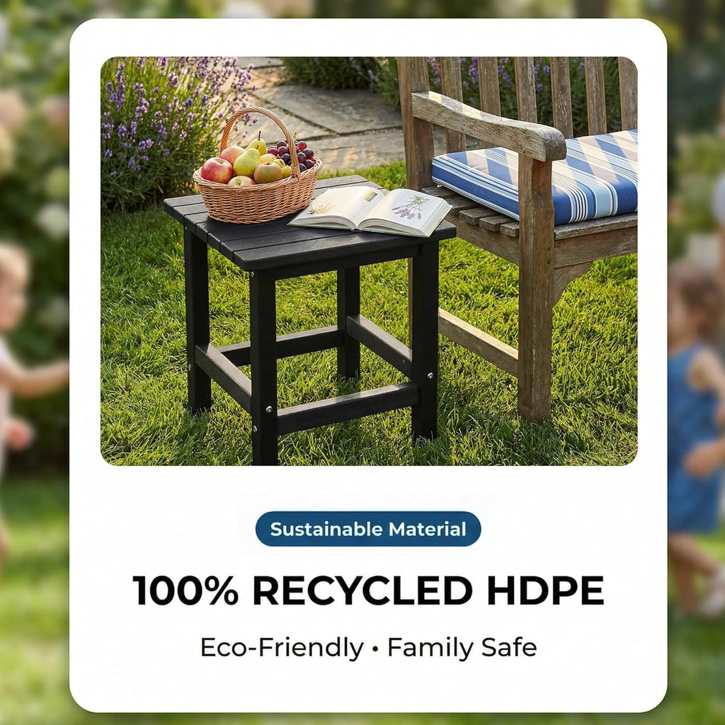 PASAMIC Adirondack Square Outdoor Side Table, HDPE Small Outdoor Table, Patio End Table for Patio, Pool, Backyard, Weather-Resistant, Easy Maintenance (Jet Black)