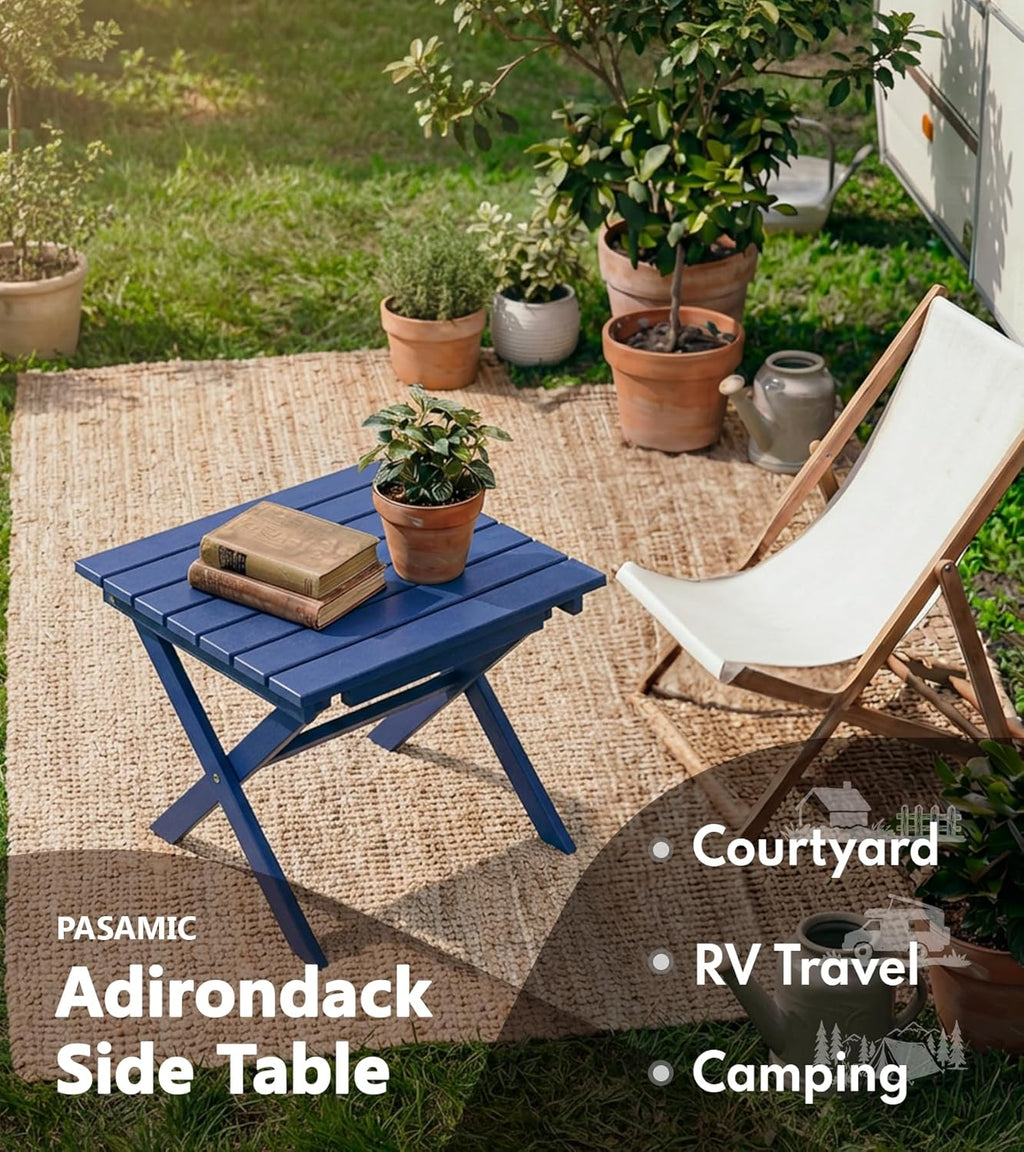 PASAMIC Folding Outdoor Side Table, Small Outdoor Table, Portable, No Assembly, Weather-Resistant HDPE End Table for Camping, RV, Poolside, Garden (Navy)