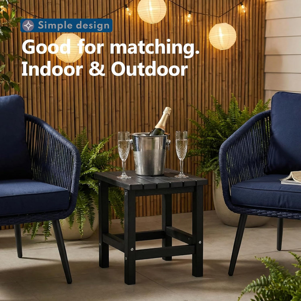 PASAMIC Adirondack Square Outdoor Side Table, HDPE Small Outdoor Table, Patio End Table for Patio, Pool, Backyard, Weather-Resistant, Easy Maintenance (Jet Black)