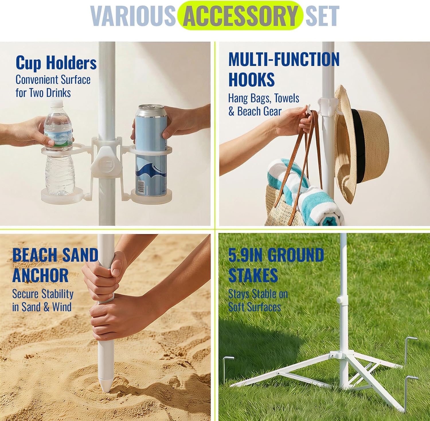 PASAMIC 7ft Portable Umbrella with Stand, UPF 50+ Sports Sun Shade Umbrella with Carry Bag, Hook & Cup Holders, Adjustable Instant Sun Protection for Sports, Beach, Fishing, Royal Blue