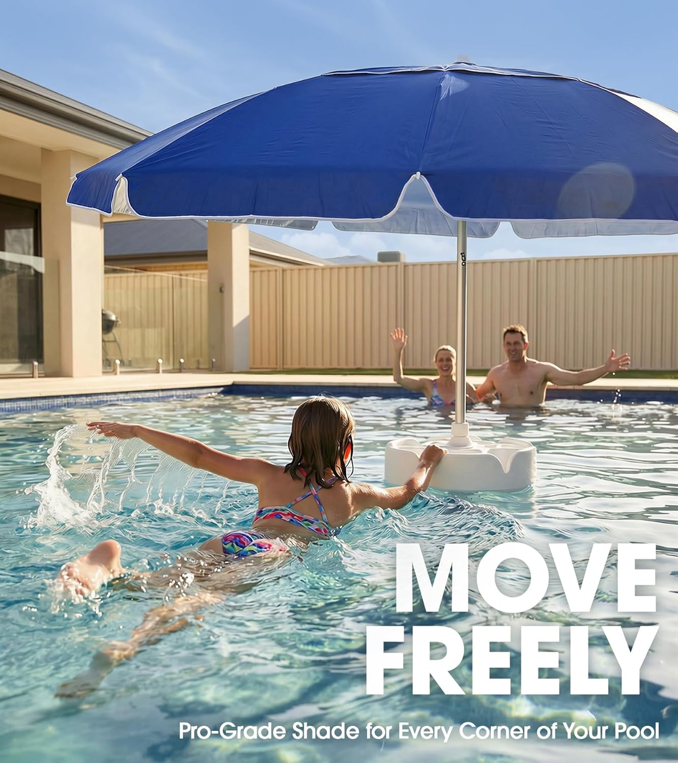 PASAMIC 7FT Floating Table Umbrella with Base & Cup Holder, Portable Pool Umbrella for Inside of Pool, Floating Poolside Shade Include Easy Carry Bag for Swimming Area, Beach, Lake House, Navy
