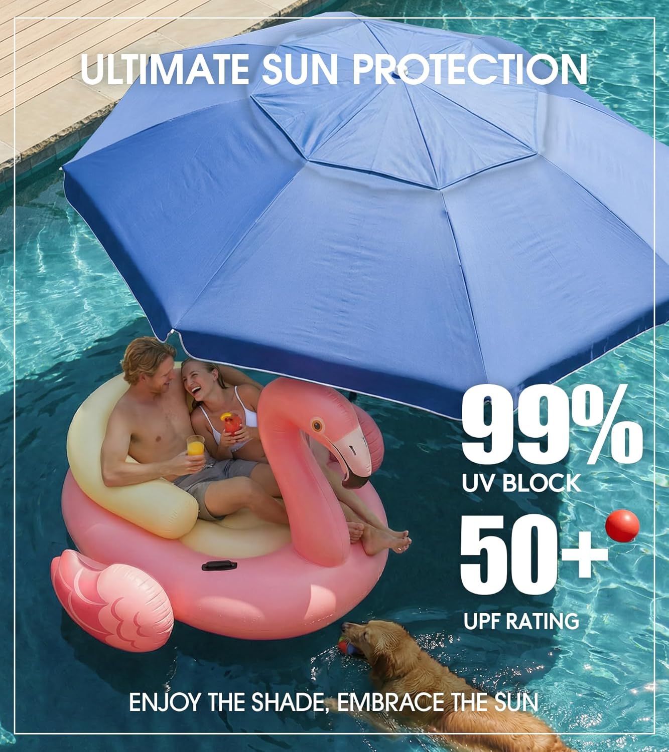 PASAMIC 7FT Floating Table Umbrella with Base & Cup Holder, Portable Pool Umbrella for Inside of Pool, Floating Poolside Shade Include Easy Carry Bag for Swimming Area, Beach, Lake House, Navy