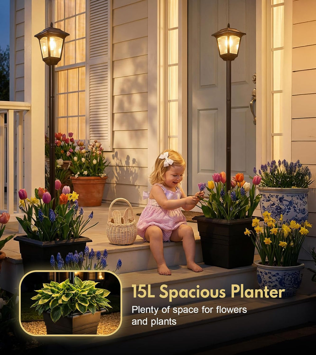 PASAMIC 72" Solar Lamp Post with Planter, Waterproof Solar Outdoor Light for Backyard, Garden & Patio, Outdoor Post Light for Pathway, Driveway, Yard & Front Yard Decor
