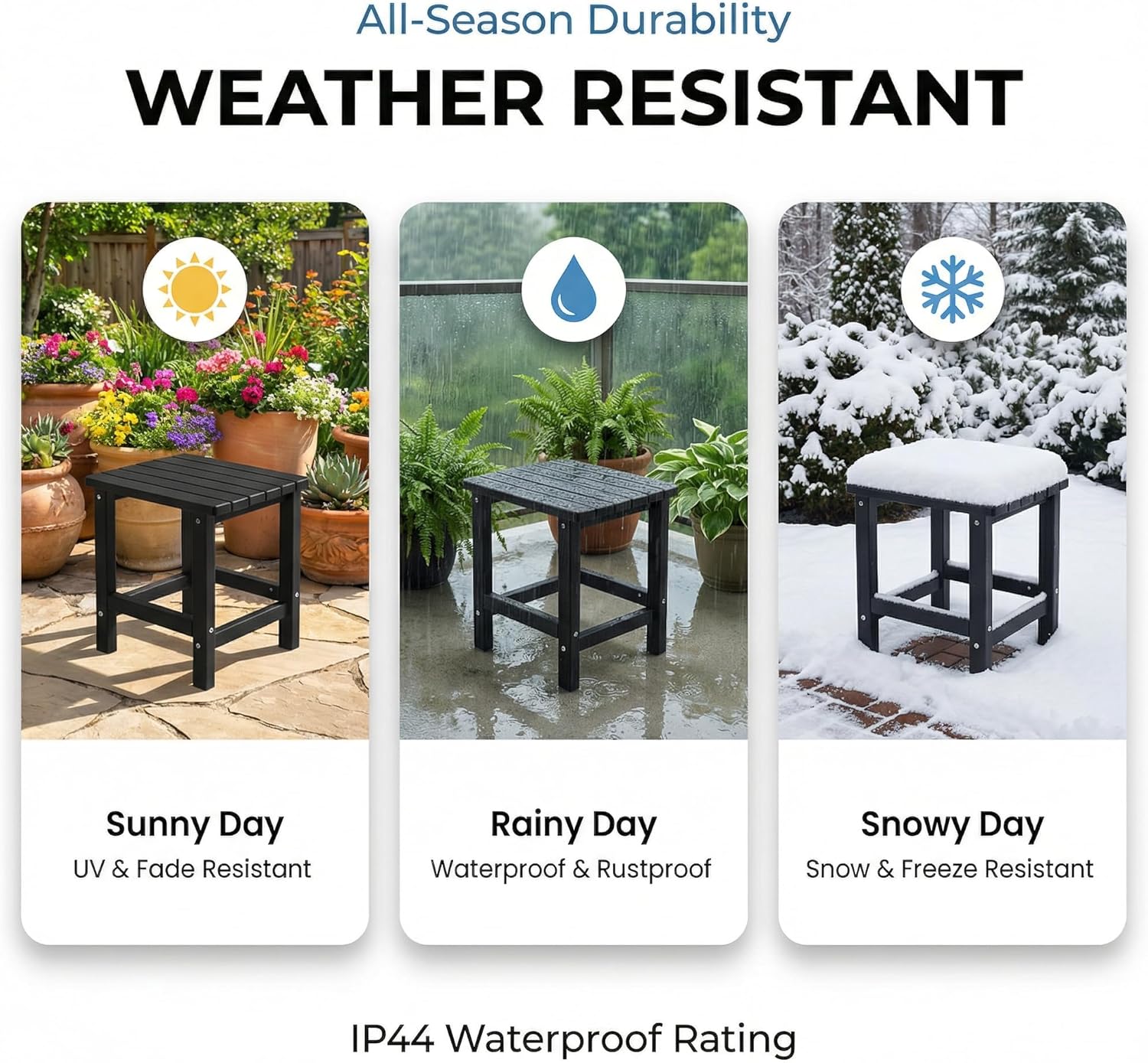 PASAMIC Adirondack Square Outdoor Side Table, HDPE Small Outdoor Table, Patio End Table for Patio, Pool, Backyard, Weather-Resistant, Easy Maintenance (Jet Black)