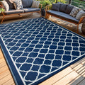 PASAMIC 9x12 Outdoor Rug Waterproof, Reversible Plastic Straw Outdoor Patio Rug Clearance, Portable Indoor Outdoor Carpet for Patio, RV, Deck, Balcony, Backyard, Picnic, Beach, Clover Navy Blue