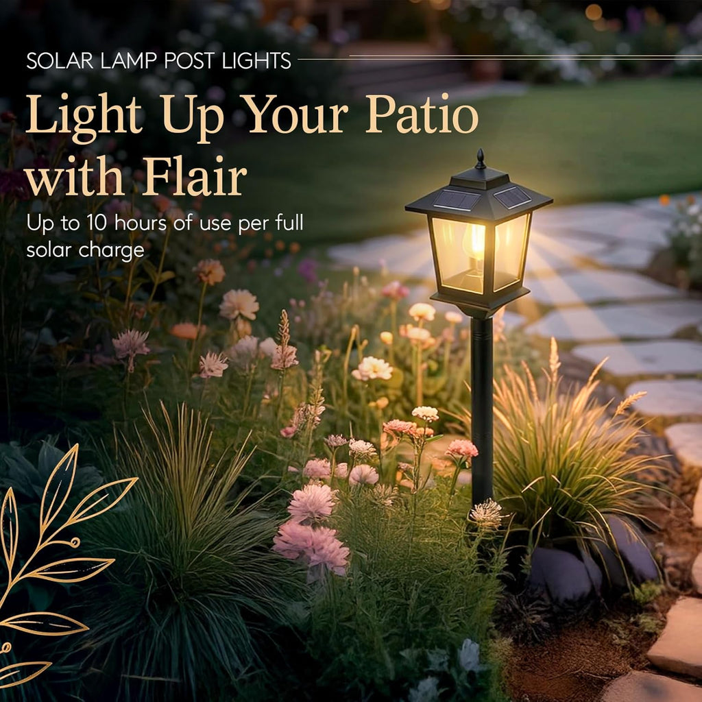 PASAMIC Outdoor Solar Post Lights, 2-Pack 63" Dusk to Dawn Solar Lamp Posts, Waterproof Floor Lamps, Warm White Pole Lights for Patio with Replaceable Bulb