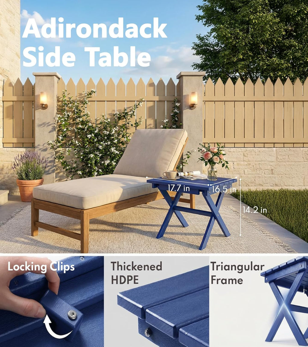 PASAMIC Folding Outdoor Side Table, Small Outdoor Table, Portable, No Assembly, Weather-Resistant HDPE End Table for Camping, RV, Poolside, Garden (Navy)