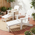 PASAMIC Folding Adirondack Chairs Set of 2 with Retractable Ottoman, 5-Position Adjustable Backrest, HDPE All-Weather Fire Pit Chairs with 2 Hidden Cup Holders, Wood-Look Outdoor Chairs, White